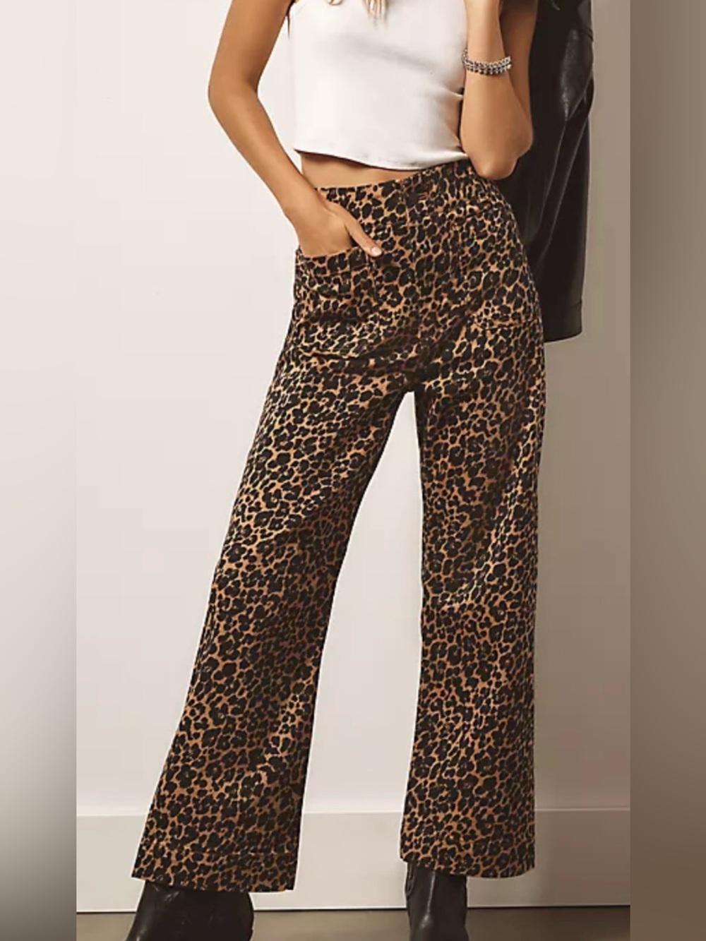 Anthropologie Maeve Colette Cropped Wide Leg Cheetah Print Pants Sz 25 NEW! Fall
